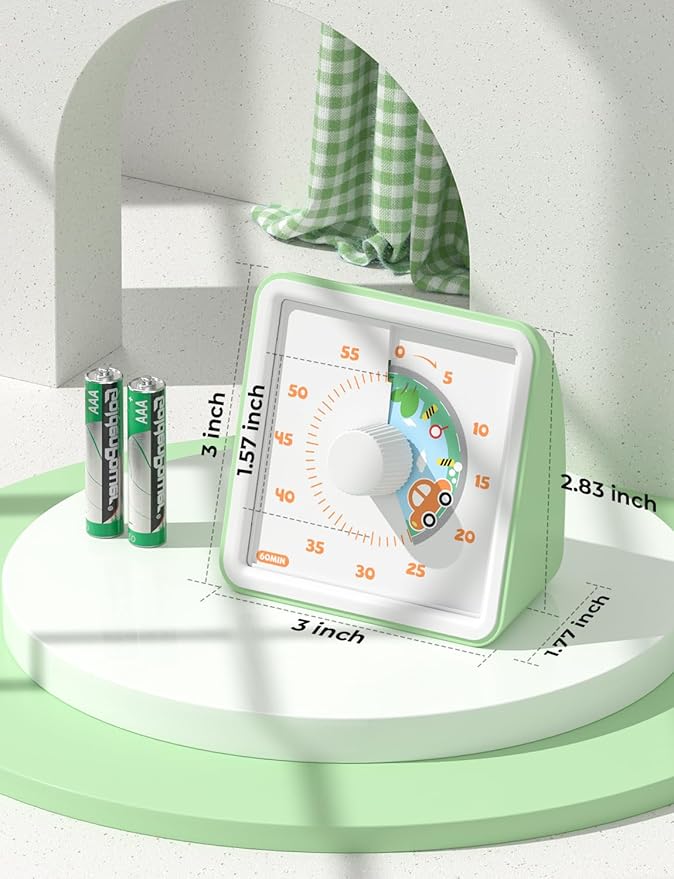 LIORQUE 60 Minute Visual Timer for Kids, Visual Countdown Timer for Classroom Office Kitchen with 'Car' Pattern Design, Pomodoro Timer with Silent Operation (Batteries Included) - Image 6