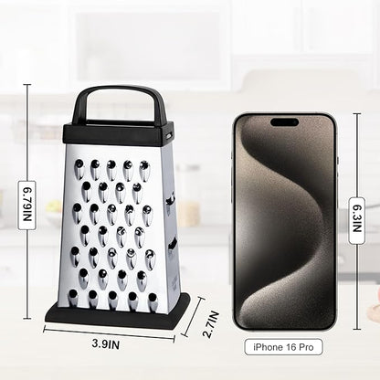 Cheese Grater, Mini Size 4-Sided Stainless Steel Grater, Food Shredder for Cheese, Parmesan, Vegetable, Dishwasher Safe, Black - Image 2