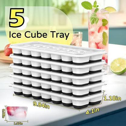 Ice Cube Tray 5 Pack, Stackable Silicone Ice Cube Trays with Lid– Easy Release Reusable Ice Tray, BPA-Free Rectangular Ice Cube Mold Set for Cocktails, Coffee, Whiskey & Drinks- Black - Image 2