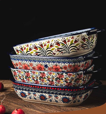 Red Daisy Flower Vintage Style Ceramic Bakeware Casserole Dish Baking Pan Lasagna Pans Baking Dish with Handles for Oven/Cooking/Kitchen-1 PCS, 60 OZ - Image 7