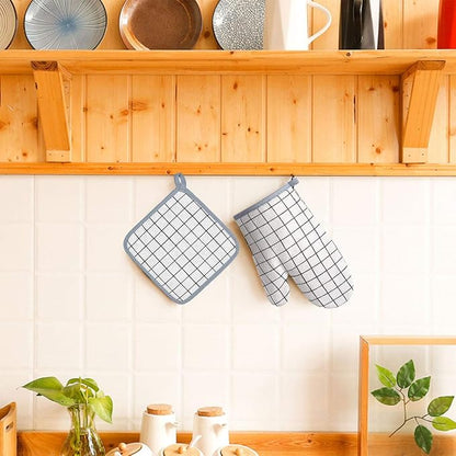 Oven Mitts and Potholders BBQ Gloves-Oven Mitts and Pot Holders with Recycled Infill Silicone Non-Slip Cooking Gloves for Cooking Baking Grilling (4-Piece Set) (White) - Image 6
