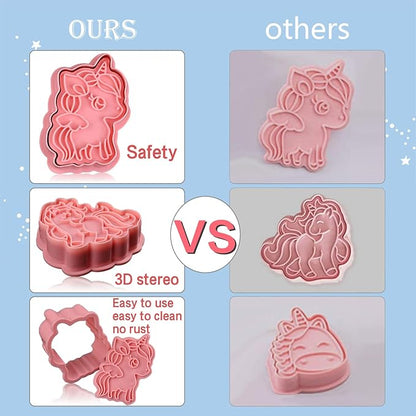8 Piece Unicorn Cookie Cutter Set With Plunger Stamps - Unicorn Head Embossing Stamps For Biscuit Fondant Cheese Baking