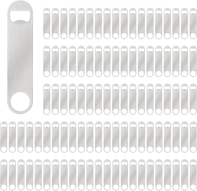 100 Pack Flat Beer Bottle Opener 7 inch Stainless Steel Flat Bottle Opener Beer Bottle Openers for Bartender Kitchen Bar Restaurant (Silver) by Yugada