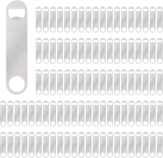 100 Pack Flat Beer Bottle Opener 7 inch Stainless Steel Flat Bottle Opener Beer Bottle Openers for Bartender Kitchen Bar Restaurant (Silver) by Yugada