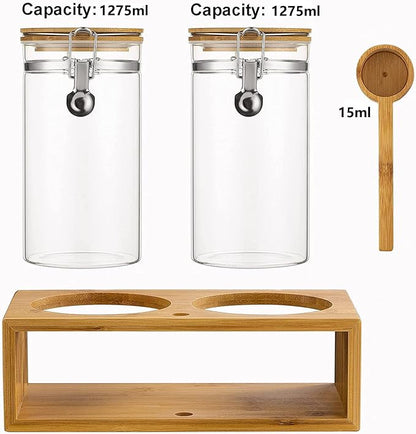 Yangbaga Ground Coffee Storage Container with Shelf, 2×45OZ Glass Coffee and Sugar Container Set, Coffee Canisters with Airtight Lids and Scoop, Food Storage Jars for Kitchen,Nuts,Tea,Sugar - Image 2