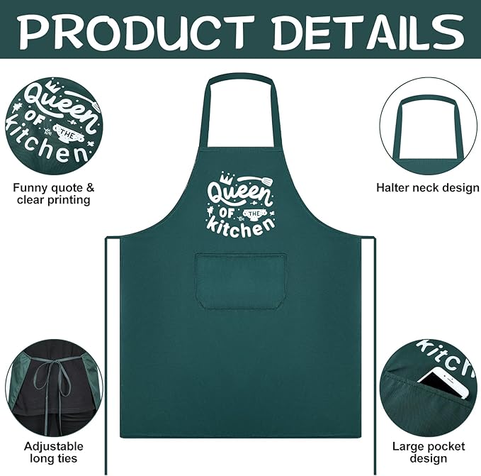 Jeyiour 3 Pack Funny Cooking Aprons Women Oil-proof Kitchen Aprons with Pockets for Home Chef BBQ Mother Day Birthday Gifts(Black, Green, White)