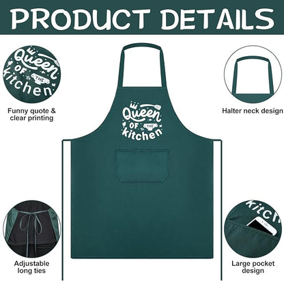 Jeyiour 3 Pack Funny Cooking Aprons Women Oil-proof Kitchen Aprons with Pockets for Home Chef BBQ Mother Day Birthday Gifts(Black, Green, White)