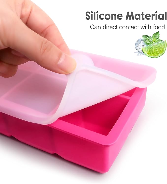 Silicone Ice Cube Trays with Lids,Large Square Ice Cube Molds for Freezer, Whiskey, Cocktail, Stackable Flexible and Reusable & Easy Release BPA Free (2 Pack&Dark Gray and Rose) - Image 5