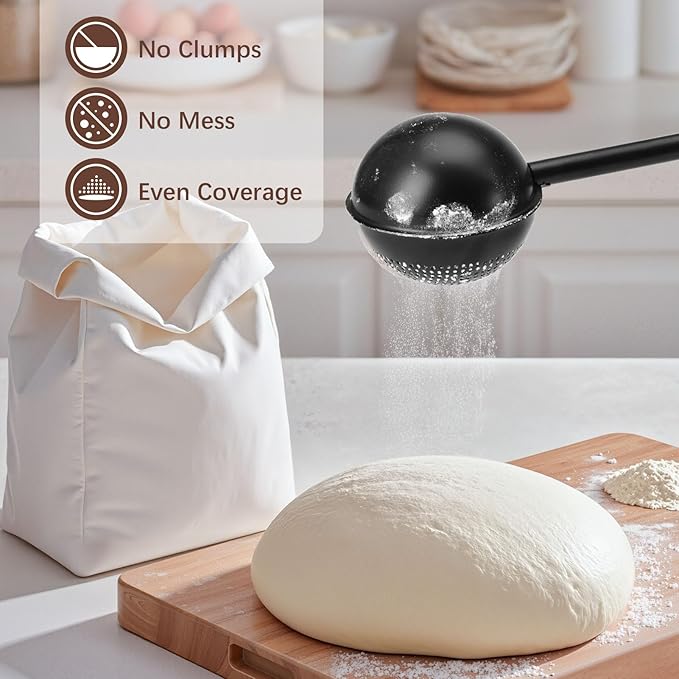 HULISEN Flour Duster for Baking, One-Handed Operation, 304 Stainless Steel Powdered Sugar Shaker Duster, Pick Up and Dust Flour Sifter, Gift Package, Black - Image 2