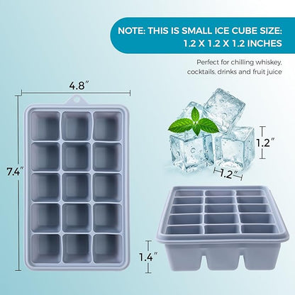 Silicone Ice Cube Trays with Lids 3-Pack, 15-Cavity Ice Tray Set for Freezer, Easy-Release BPA-free Ice Cube Mold for Whiskey, Coffee, Cocktails and More (3, Green+Blue+Pink) - Image 5