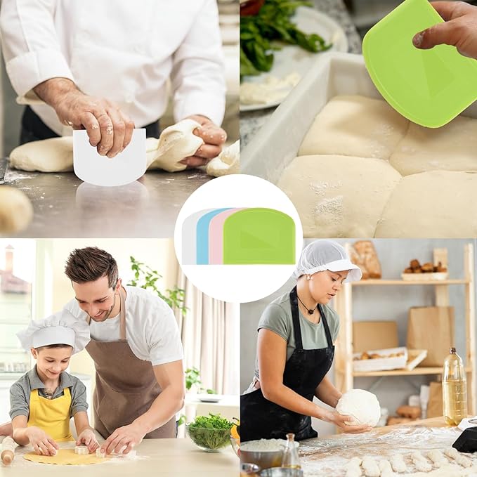 4 Pieces Food Scraper, Flexible Dough Scraper, Dough Scraper for Sourdough, Multifunctional Kitchen Scraper Tool, Baking Scraper, Bread Dough Cutter, Cake Smoother for Icing (White, Green, Blue, Pink) - Image 2
