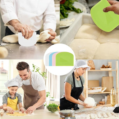 4 Pieces Food Scraper, Flexible Dough Scraper, Dough Scraper for Sourdough, Multifunctional Kitchen Scraper Tool, Baking Scraper, Bread Dough Cutter, Cake Smoother for Icing (White, Green, Blue, Pink) - Image 2