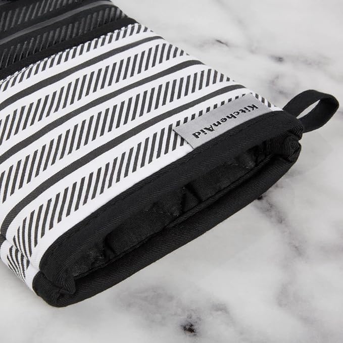 KITCHENAID Albany Oven Mitt 2-Pack Set, Matte Black, 7"x13"