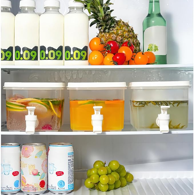 Beverage Drink Dispenser for Fridge, Plastic Beverage Dispenser with Spigot，Juice Container Sealed with Filter Screen，Cold Hot Drink Jug for Christmas Party Supplies (4PCS 1 Gallon)