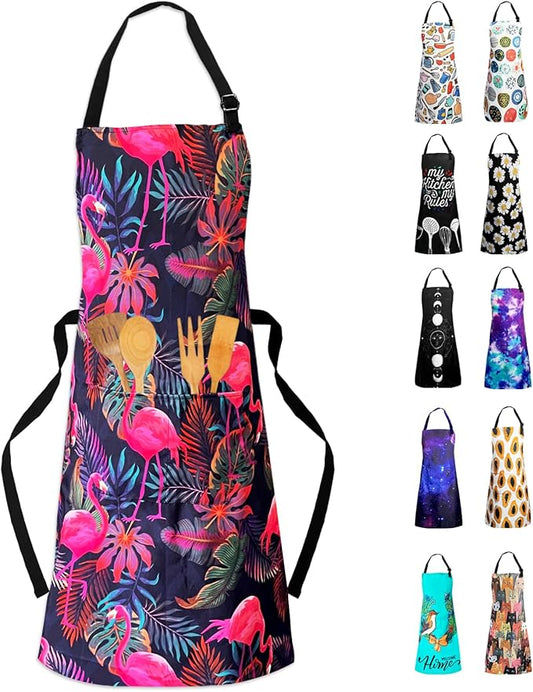 Adjustable Waterproof Apron Bib Apron with 2 Pockets Cooking Kitchen Aprons for Women Men Chef