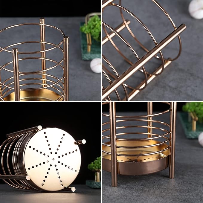 Copper Kitchen Utensil Holder for Kitchen Counter, Stainless Steel Utensil Crocks, Titanium Coating Utensil Storage Caddy Organizer, Cooking Utensil Holder, Easy Cleaning (Rose Gold/7.4''x5.2'') - Image 7