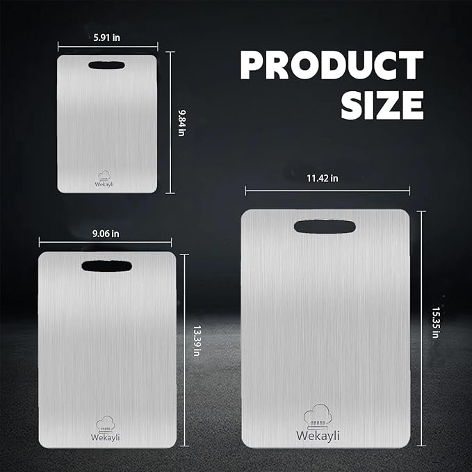 304 Stainless Steel Cutting Board for Kitchen, Non Toxic Cutting Boards Set, Dishwasher Safe and Knife Friendly Chopping Board for Meat Vegetable Fruit(15"x 11",13"x 9",10"x 6")