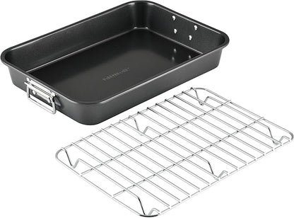 Farberware Bakeware Nonstick Steel Roaster with Flat Rack, 11-Inch x 15-Inch, Gray - Image 11