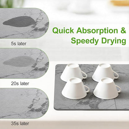 Luxspire Large Stone Drying Mat for Kitchen Counter 24"x16"- Fast-Absorbing Dish Drying Mat Non-Slip Stone Dish Drying Mat for Dishes, Cups Waterproof Counter Protector for Kitchen Bath, Marble Gray