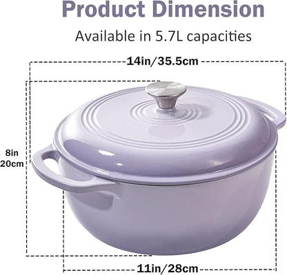 Vivicreate 6 Quart Enameled Cast Iron Dutch Oven Pot with Lid Heavy Duty Dutch Oven for Bread Baking Braising Stews Roasting Oven Safe up to 500°F Dual Handles Purple (Purple)
