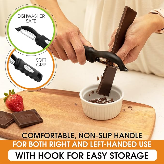 Spring Chef Premium Swivel Vegetable Peeler, Soft Grip Handle and Ultra Sharp Stainless Steel Blades - Perfect Kitchen Peeler For Veggie, Fruit, Potato, Carrot, Apple - Black - Set of 2 - Image 4