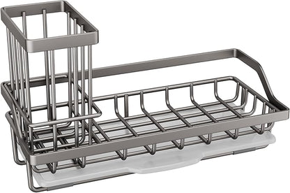SWTYMIKI Sink Caddy Sponge Holder - Kitchen Sink Organizer with High Brush Holder for Countertop to Hold Dish Soaps and Sponges, Stainless Steel, Sand Nickel - Image 8