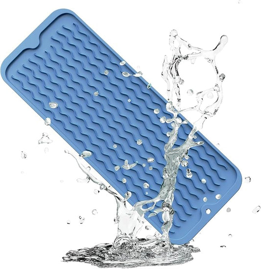 ZLR Silicone Sponge Holder & Sink Caddy Tray (6" x 17") - Narrow Dish Drying Mat for Kitchen Counter - Waterproof Soap Dispenser Organizer, Non-Slip Bathroom Vanity Tray (Lichen Blue) by ZLR
