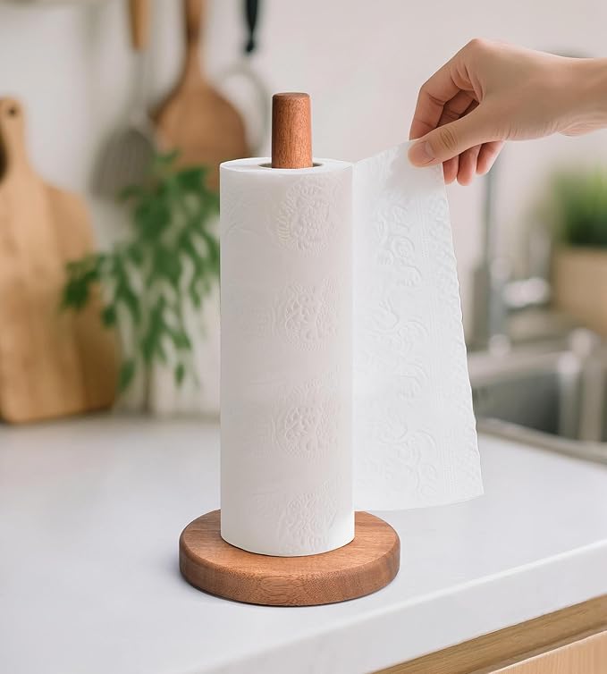 KitchLife Acacia Wooden Paper Towel Holder Countertop, Large Size - Freestanding Paper Towel Dispenser Stand Organizer with Large Anti-Skid Base - Image 8