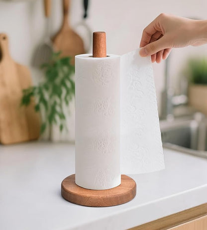 KitchLife Acacia Wooden Paper Towel Holder Countertop, Large Size - Freestanding Paper Towel Dispenser Stand Organizer with Large Anti-Skid Base - Image 8