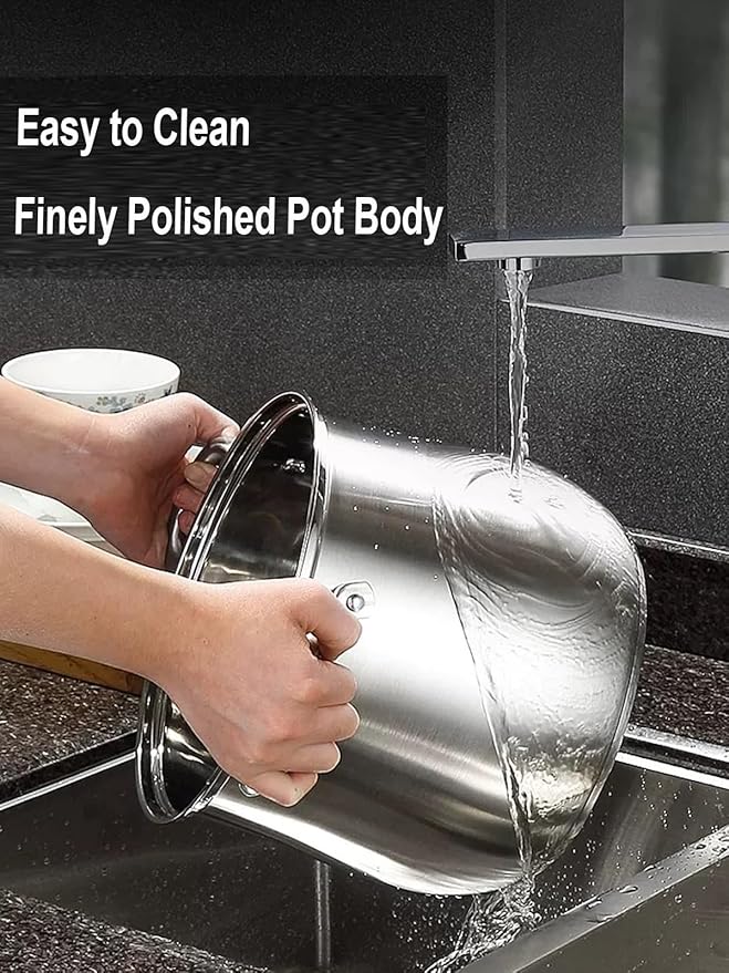 Stainless Steel Stock Pot, 12 Quart Heavy Duty Induction-Compatible with Visible Lid for Soups, Pasta, Stews, Canning, Boiling