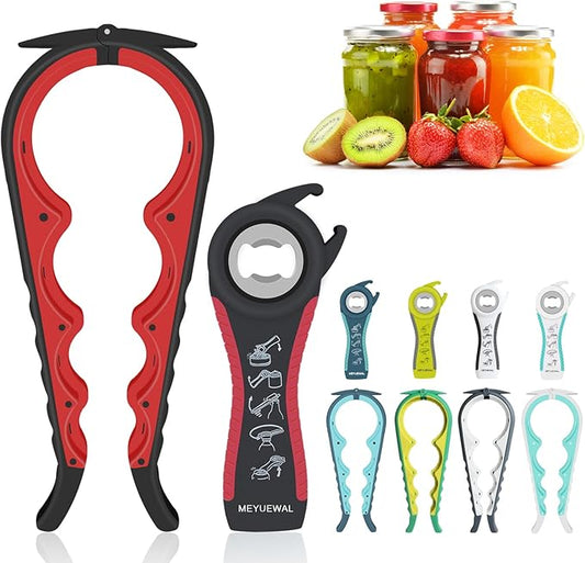 Jar Opener Bottle Opener for Weak Hands, 5 in 1 Multi Function Can Opener Bottle Opener Kit with Silicone Handle Easy to Use for Children, Elderly and Arthritis Sufferers (New red) by Unknown