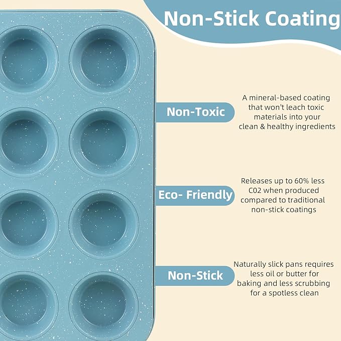 11-Piece Nonstick Baking Pans Set - Professional Grade Carbon Steel Bakeware with Premium Coating- Dishwasher Safe, Stackable, Oven Safe to 450°F (Slight Blue) - Image 4