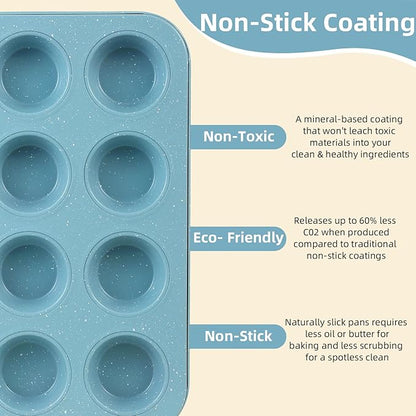 11-Piece Nonstick Baking Pans Set - Professional Grade Carbon Steel Bakeware with Premium Coating- Dishwasher Safe, Stackable, Oven Safe to 450°F (Slight Blue) - Image 4