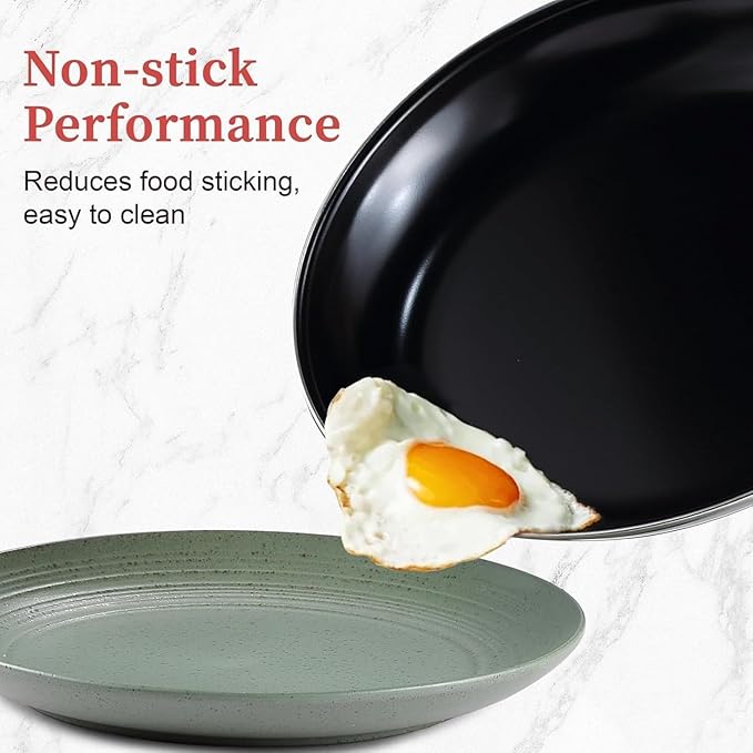 hunnycook Nonstick Frying Pan Set - Iron Frying Pan 3-Piece Set (8", 10", 12") + 2 Silicone Spatulas, With Premium Nonstick Coating, Up to 450°F, Skillet Suitable for Induction, Gas & More - Image 6