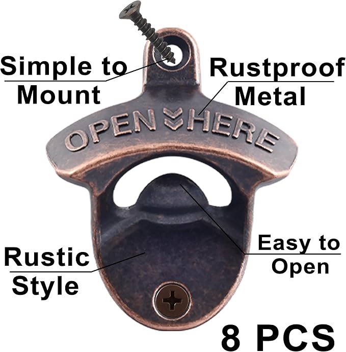 8 PCS Bottle Opener Wall Mount, Vintage Screw in Cola Opener Bulk for DIY Beer Gifts - Image 2