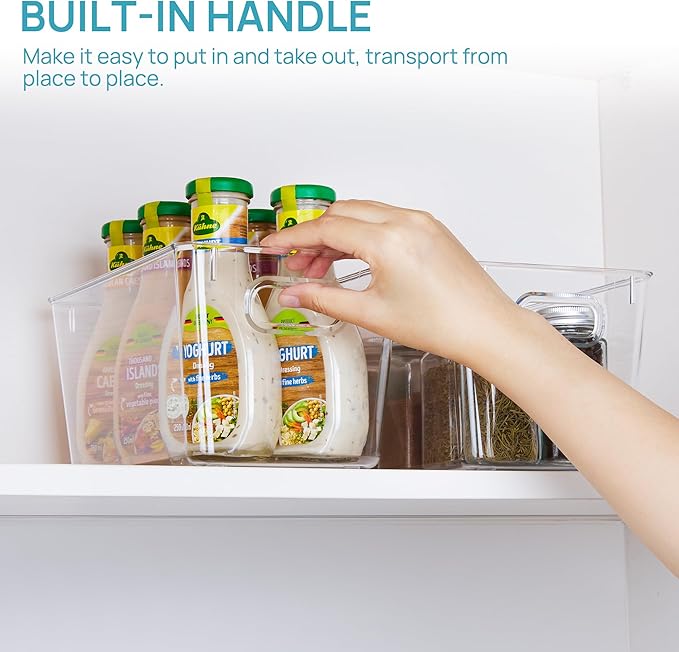 Vtopmart Clear Plastic Storage Bins, 2 PCS Pantry Organizer Bins with Handle for Refrigerator, Fridge, Cabinet, Kitchen, Countertops, Cupboard, Freezer Organization and Storage, Medium - Image 5