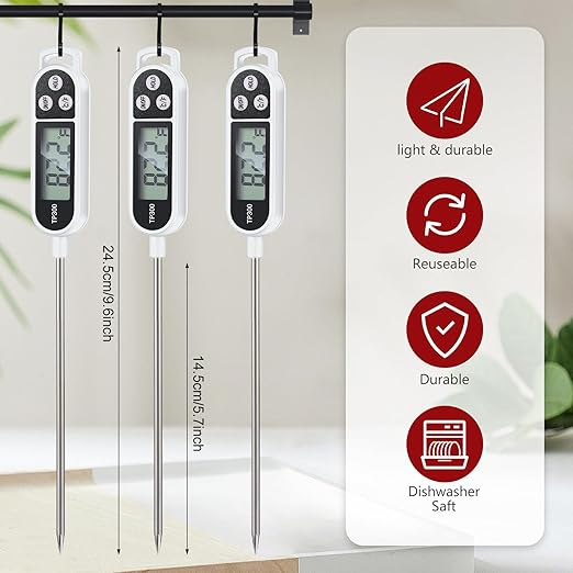 Copkim 6 Pcs Instant Read Meat Thermometer with Long Probe 9.65 Inch Kitchen Cooking Food Candy Waterproof Digital Thermometer for BBQ Water Milk Yogurt Liquid Cooking(White) - Image 2