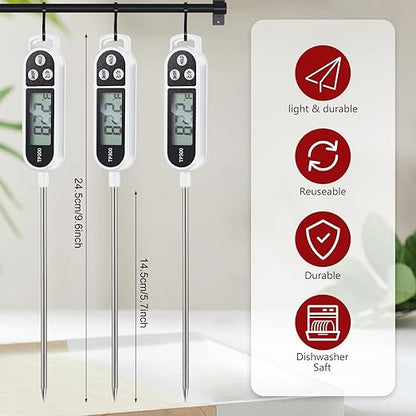 Copkim 6 Pcs Instant Read Meat Thermometer with Long Probe 9.65 Inch Kitchen Cooking Food Candy Waterproof Digital Thermometer for BBQ Water Milk Yogurt Liquid Cooking(White) - Image 2
