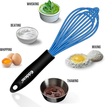 Eddeas Silicone Whisk, Non Scratch Whisk for Cooking, 5+7+9+11in Balloon Whisks, Suitable for Mixing, Blending. 11in Flat Whisks great for Ceramic Coated pans and Wider shallower pots. (Blue) - Image 8