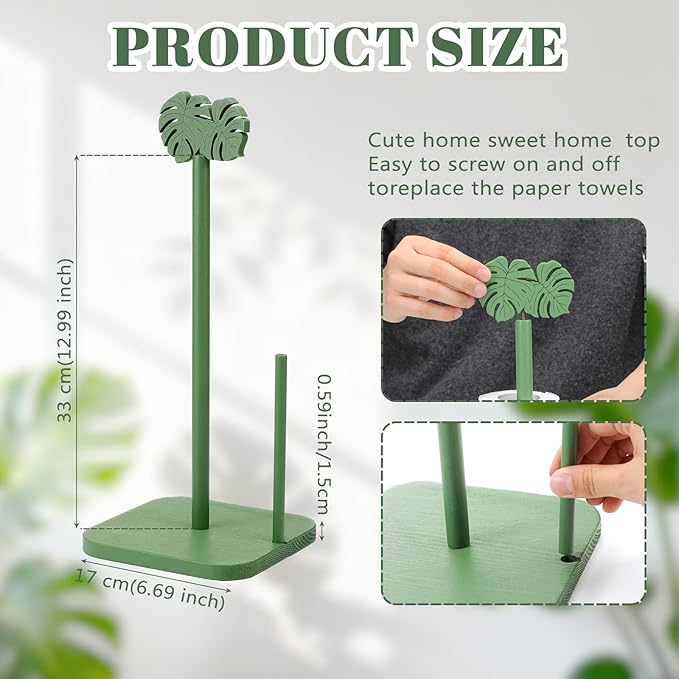 Leinuosen Monstera Leaves Paper Towel Holder Tropical Monstera Wooden Paper Towel Holder Green Ocean Tropical Bathroom Accessories Kitchen Roll Stand Organizer Standing Apartment Housewarming Gift