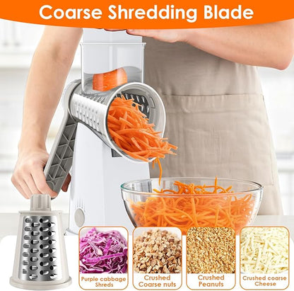 MealHelper 5 Blade Rotary Cheese Grater and Vegetable Chopper with Storage Box and Hand Crank, Compact Shredder for Cheeses, Veggies, Nuts - Easy to Use, Non-slip Suction Base,White - Image 4