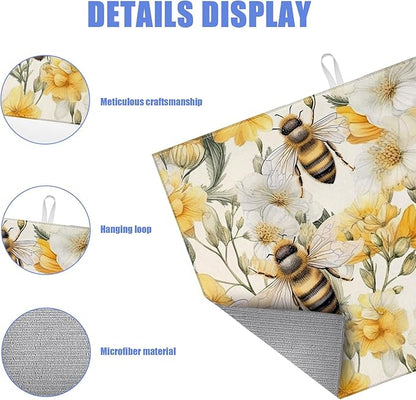 Watercolor Bee Floral Dish Drying Mat for Kitchen Counter Drying Pad Absorbent Reversible Dish Drainer Rack Mats Draining Pad 18"x24"Inch - Image 3