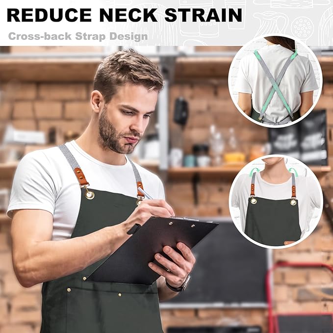 BeLuyi chef apron bib tool apron for man woman cross back straps with 4 pockets for kitchen cooking gardening baking working - Image 4