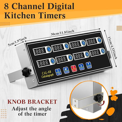 Relaxweex 1 Pack Commercial 8 Channel Digital Kitchen Timer, Multi-Countdown Timer with Loud Alarm & Large LCD Display, Wall Mount or Countertop for Restaurant, Fry Station, Baking & Lab Use - Image 2