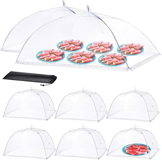 Food Covers for Outside - 2 Extra Large (40 x 25 in) & 6 Large (17 x 17 in) Food Tents/Food Covers for Outdoors Mesh Screen, Picnic Pool Party Supplies, Pop-Up and Collapsible by MakeYourHomeCozier%EF%BC%81