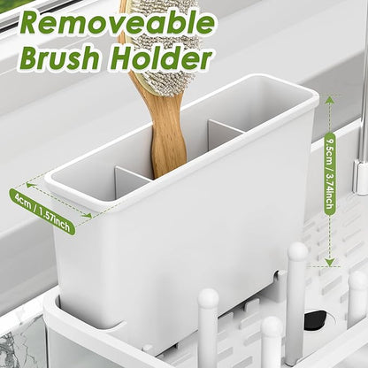Ewaiira Stainless Steel Sink Caddy, Sponge Holder for Kitchen Sink with Brush Holder & Dishcloth Rack, Rustproof Organizer Countertop, Soap Dispenser Kitchen Organizers Storage Essentials, White 9.8″ - Image 8