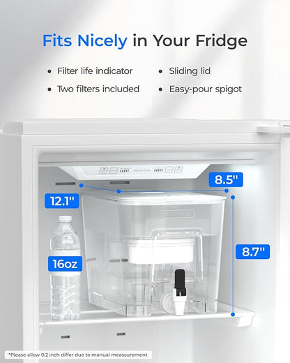 Waterdrop WFD-22L-DF Water Filter Dispenser, 40-Cup Water Purifier, 2 Built-in Filters, 8X Faster Filtration, 400-Gallon Lifespan, 10X Longer Lifetime, Reduces Chlorine, PFOA/PFOS, White - Image 4