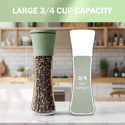 Home EC Premium Green Sea Salt and Pepper Grinder Set of 2 - Adjustable Ceramic - Tall Glass Salt and Pepper Shakers - Kitchen Pepper Mill & Salt Mill W/Funnel & EBook - Image 7