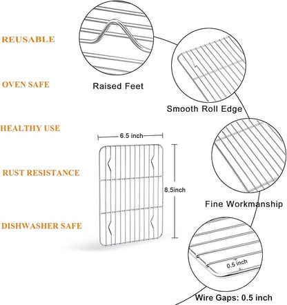TeamFar 9'' x 7'' x 1'' Toaster Oven Pan with Rack Set of 4, Stainless Steel Compact Toaster Ovenware Pan with Cooling Rack, Healthy & Heavy Duty, Easy Clean & Dishwasher Safe, (2 Pans + 2 Racks)