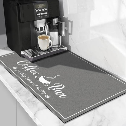 CooRug Absorbent Coffee Mat, Fashion Dish Drying Mat for Kitchen Counter Coffee Bar Accessories Espresso Machine Dish Rack 12" x 20" Dark Grey by CooRug